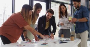 Office, business people and teamwork with ideas forcreative agency